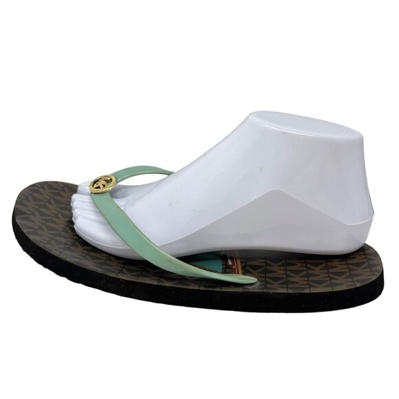 Michael Kors Womens Green Thong Sandal Flip Flop Jelly Gold Tone Logo Size 10 M - Picture 5 of 11